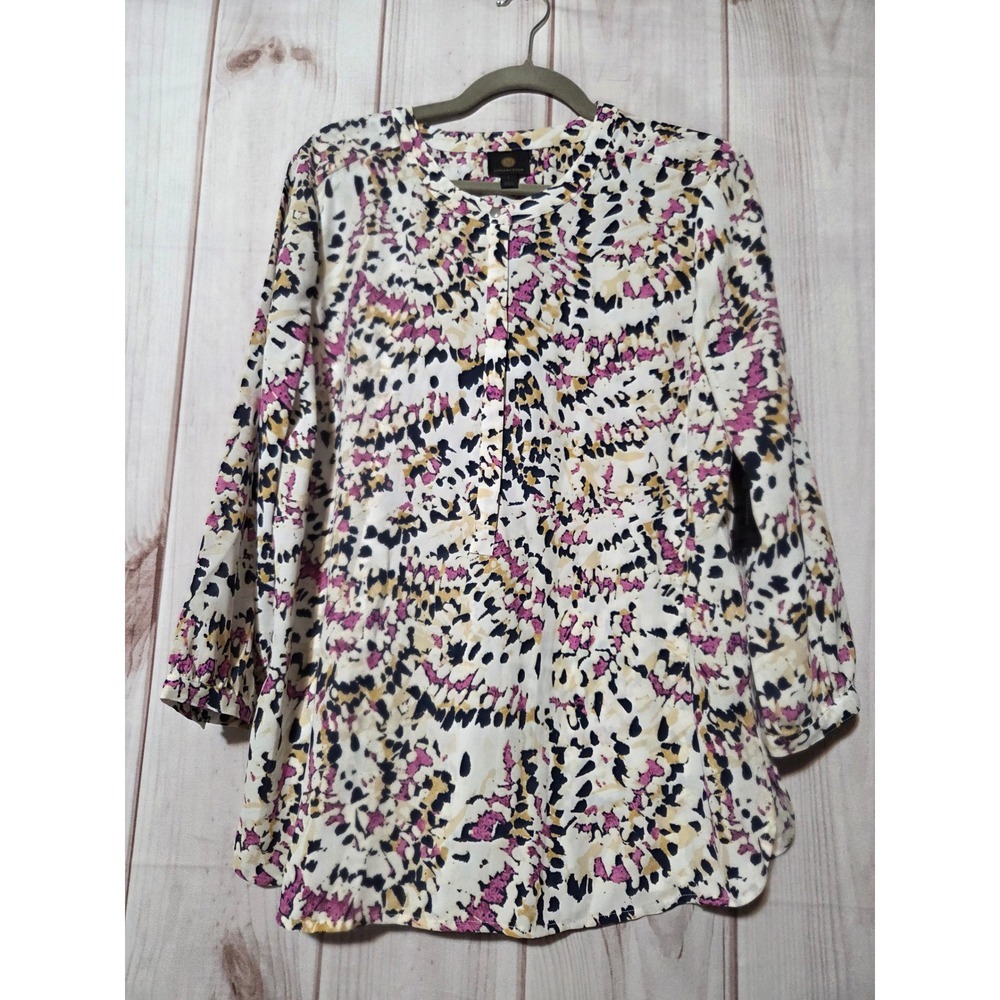 JM Collection Pink Dahlia Abstract Print Chiffon Blouse 10lll Large